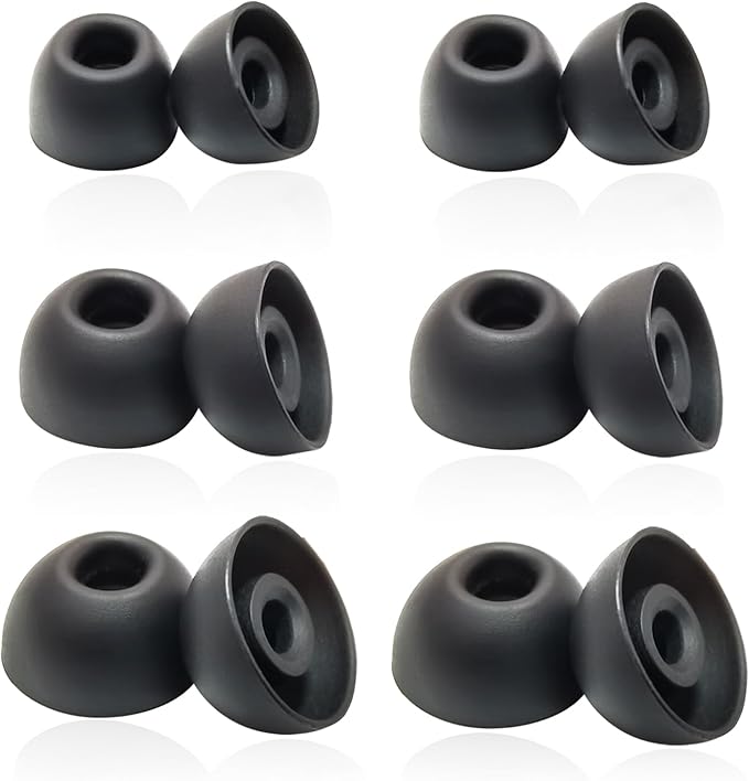 Replacement Earbuds Tips Silicone Universal for 4.0mm-6.0mm Nozzle in-Ear Rubber Ear Tips Fit True Wireless Earbuds 6 Pairs LMS Black