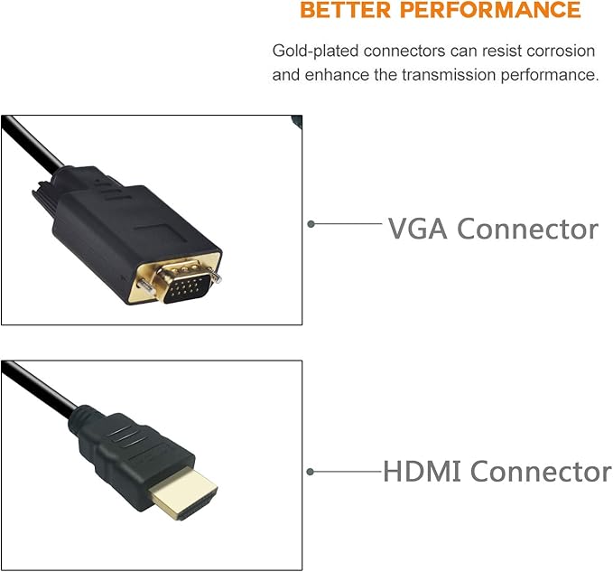 HDMI to VGA Cable, 1080P HDMI Male to VGA Male M/M Video Converter Cord vga Adapter Compatible with hdmi Desktop, Laptop, DVD to 15 Pin D-SUB HDTV Monitor Projector (2Pack)