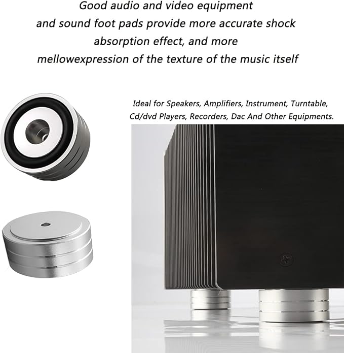 Tertullus 4 Sets High-End HiFi Aluminum Speaker Feet, Shock Base Pad Spikes,40x20mm,Shockproof Stand Pad for HiFi Devices Amplifier Turntable DAC Recorder CD (Silver)