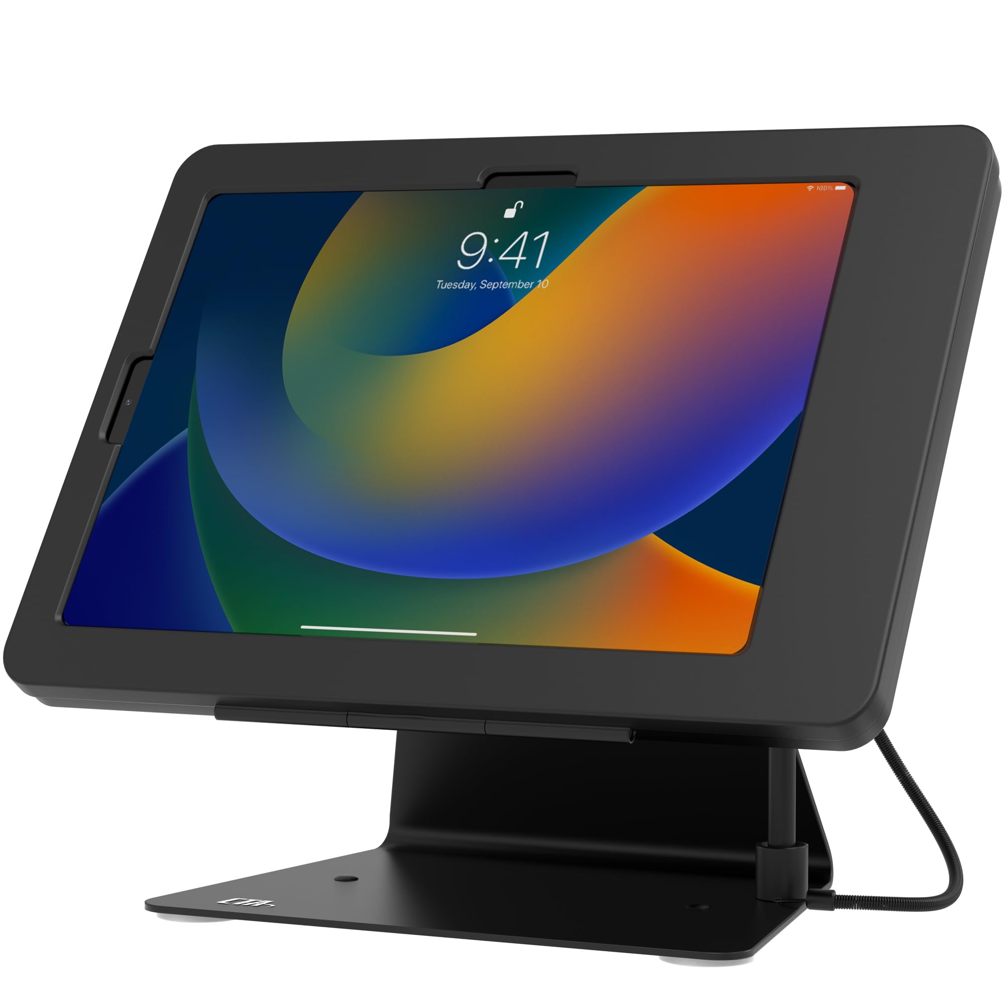 CTA Digital Desktop Anti-Theft Stand – Kiosk Stand with Stylus, Tether, and Aluminum Enclosure for iPad 11th Gen A16 11” - 10th Gen 10.9” - Air 4th & 5th Gen - 11” Pro & More - Black (PAD-DASB109)