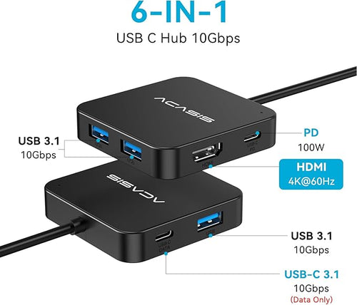 ACASIS USB C Hub 10Gbps, USB C to 4K 60Hz HDMI Adapter for Laptop/MacBook
