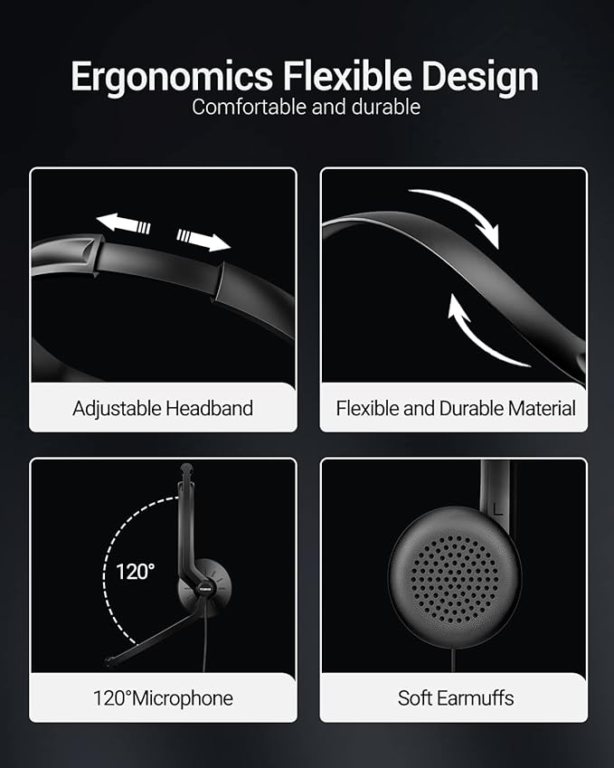 Wired Headphones with Microphone Headset - 3.5mm On-Ear Computer Headphones with Noise Cancelling Microphone for PC Laptop Home Office Online Class Skype Zoom Meetings Chat,Lightweight