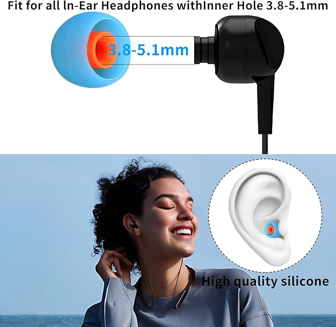 Earbud Tips Ear Bud Tips Soft Anti Slip Washable and Reusable Silicone Replacement Earbud Tips Fit Most in-Ear Earbuds(Inner Hole 3.8mm -5.1mm) 18pcs S M L