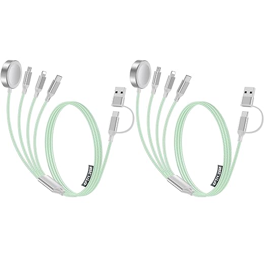 2 Pack Charging Cable for Apple Watch Charger/Samsung/iPhone Charger,Car/Office/Camping/Travel Essentials,Type C Cable Cord for iWatch Ultra/10-2/iPhone 16-11/Samsung S25-S20,iPad,airPods-Green