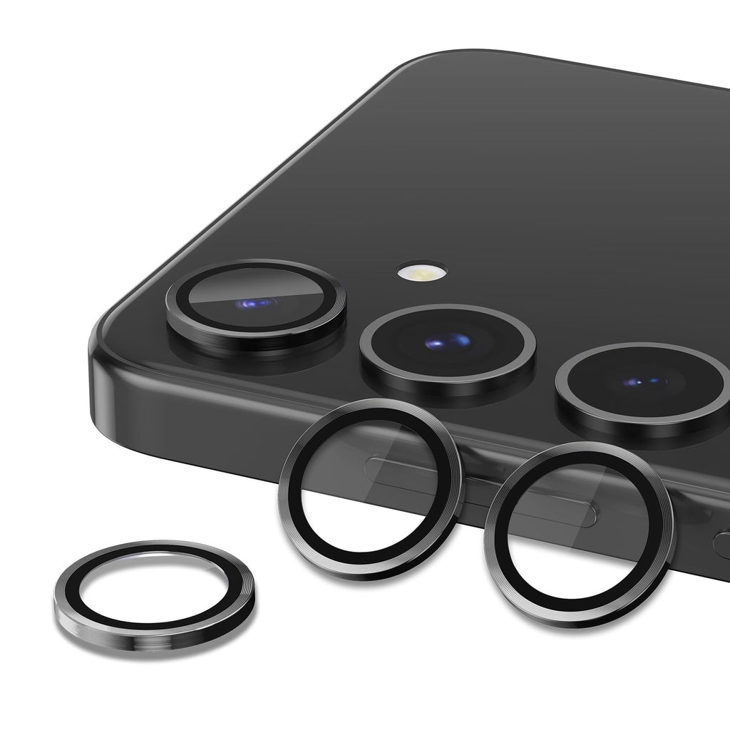 Avocase for Samsung Galaxy S25 Plus Camera Lens Protector, Individual Metal Ring Tempered Glass Lens Cover, [Strong Adsorption] Scratch Resistant Ultra-Thin HD Clear Lens Cover, 1 Set-Black