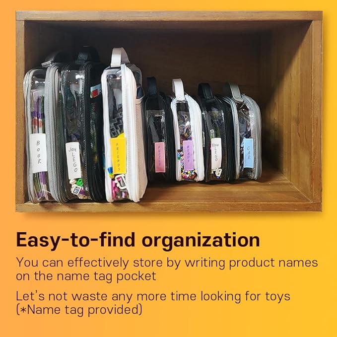 holay 4 Packs PVC Zippered Blocks Set, Toy, Clay, Board game Storage Organizer Case (Name Tag, Manual Pocket) (White, Small, Large)