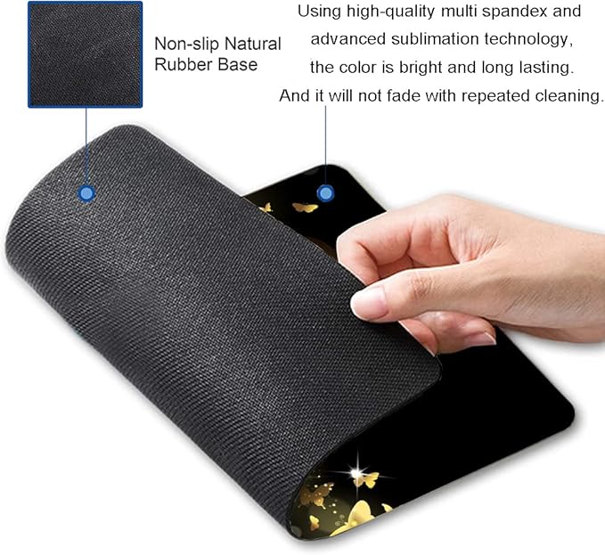 Hokafenle Mouse Pad, Gold Butterfly Mouse Pad, Cute Mouse Pads with Design, Square Mouse Mat Waterproof Non-Slip Rubber Base Mousepad for Office Laptop