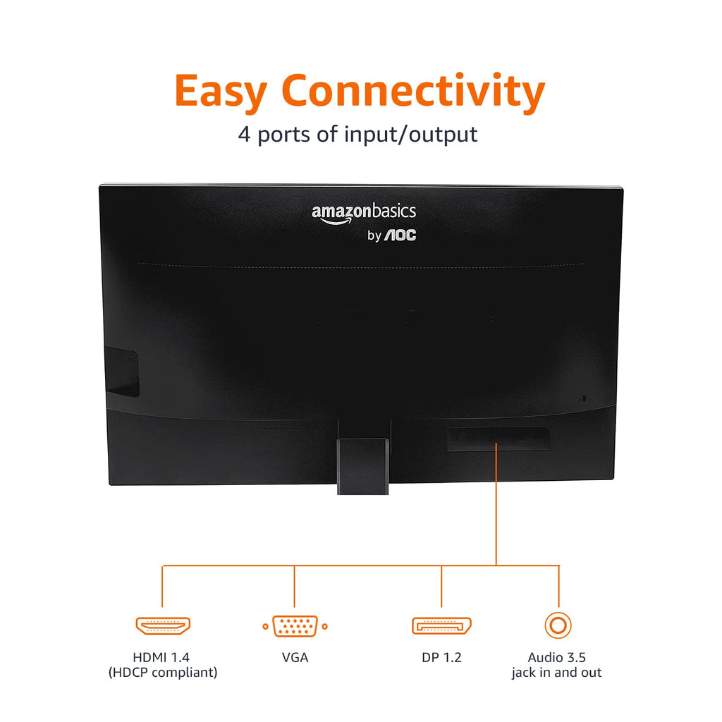 Amazon Basics 24-inch Full HD IPS Monitor, 75 Hz, 1080P, HDMI, Display Port and VGA Input, Adjustable Stand, VESA Compatible, Built-in Speakers for Office and Home, Black
