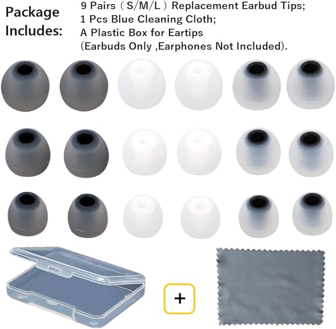 Replacement Earbud Tips Earbud Covers Silicone Tips Ear Gels Fit for Inner Hole from 3.8mm - 5.1mm Earphones 9 Pairs S/M/L