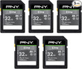 PNY 32GB Elite Class 10 U1 V10 SDHC Flash Memory Card - 100MB/s Read, Class 10, U1 Full HD, UHS-I, Full Size SD (Pack of 5)