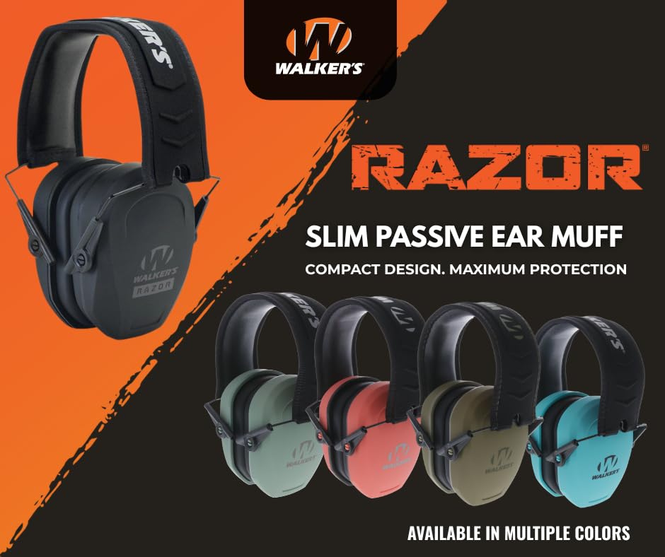 Walker's Razor Slim Passive Earmuff - Ultra Low-Profile Earcups - Olive Dark Green, One Size