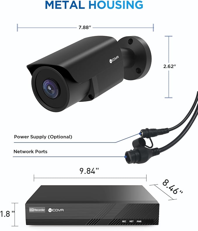 4COVR 4K PoE Security Camera System & AI Human Vehicle Detection, 8 CH 8MP NVR 2TB HDD, 6Pcs 8MP Wired Commercial Bullet IP Camera IP67 Night Vision, 24/7 Home Surveillance Outdoor, LY37EB8M0806