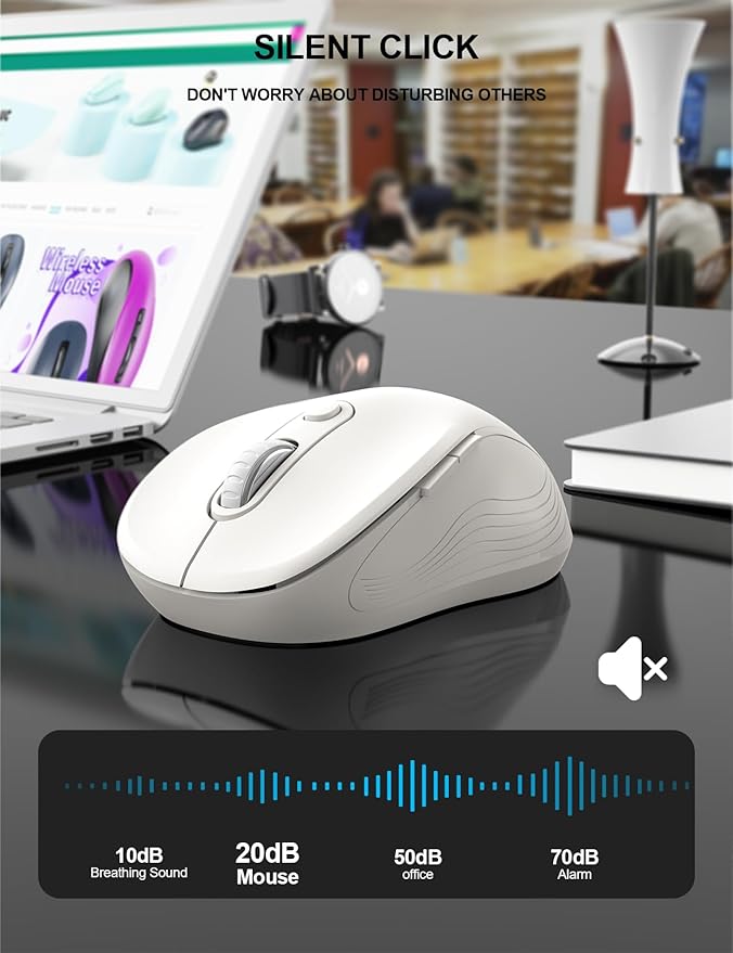Trueque Wireless Mouse for Laptop, 2.4GHz Ergonomic Computer Mouse with Back & Forward Buttons, 3-Level DPI, 6 Buttons, Optical USB Cordless Mice for Windows Chromebook MacBook PC (Pure White)