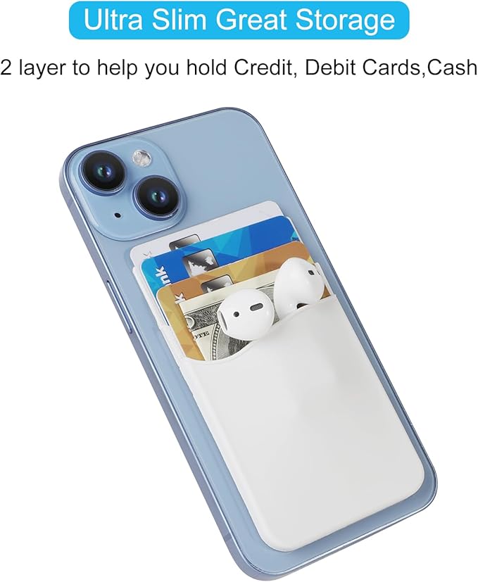 SS Phone Wallet, Card Holder for Phone Case Stick on Silicone Double Phone Pocket Suitable for iPhone Samsung Galaxy Any Smartphone 3 Pack