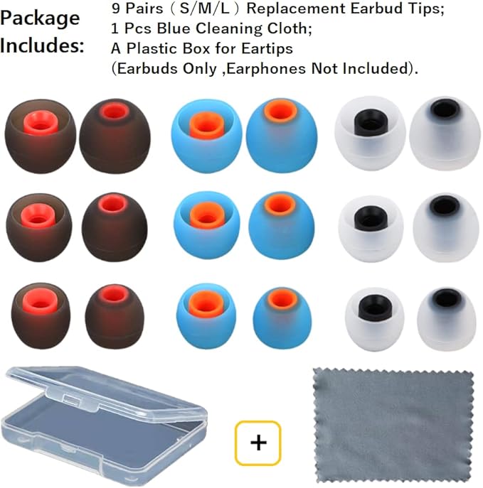 Earbud Tips Earbud Replacement Pieces Silicone Soft and Comfortable Compatible with Senso, Tozo, Sony & Other Inner Hole 3.8mm -5.1mm Earbud in-Ear Headphones 9 Pairs S/M/L
