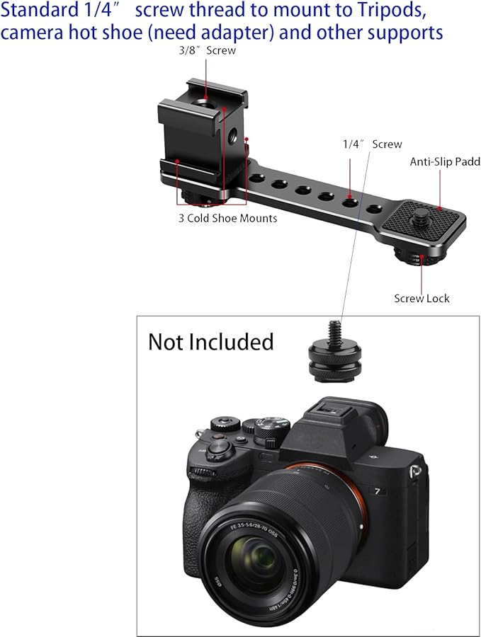 3 Port Cold Shoe Mount Plate for Camera LED Monitor Microphone etc., Aluminum Camera Triple Cold Shoe Extension Bracket Compatible with DJI OSMO Mobile 7P/67/SE, Zhiyun 5S/4/ Feiyu Gimbal Stabilizer