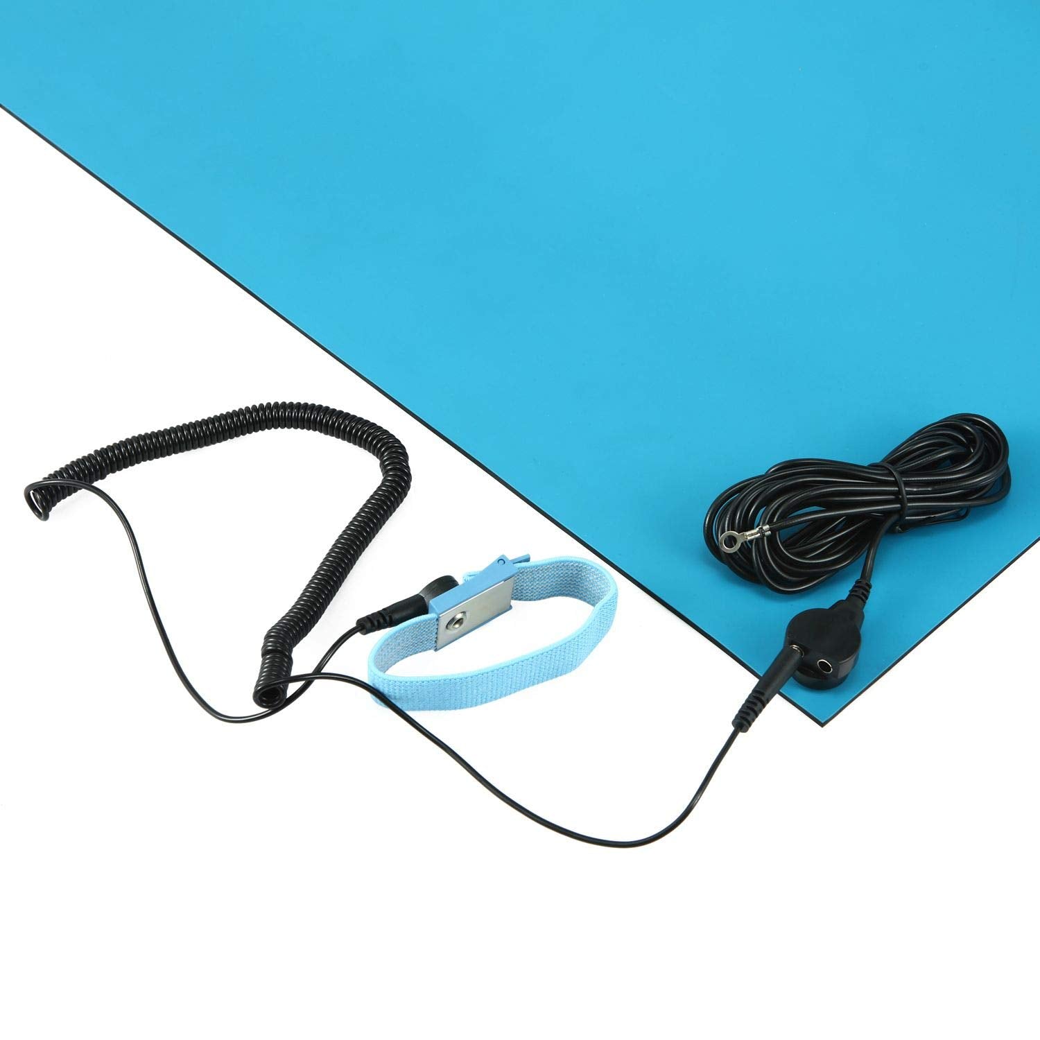 MWRF Source ESD Mat Kit with Wrist Strap and Grounding Cord (0.12" Thickness) (18 Inches x 47 Inches, Blue)