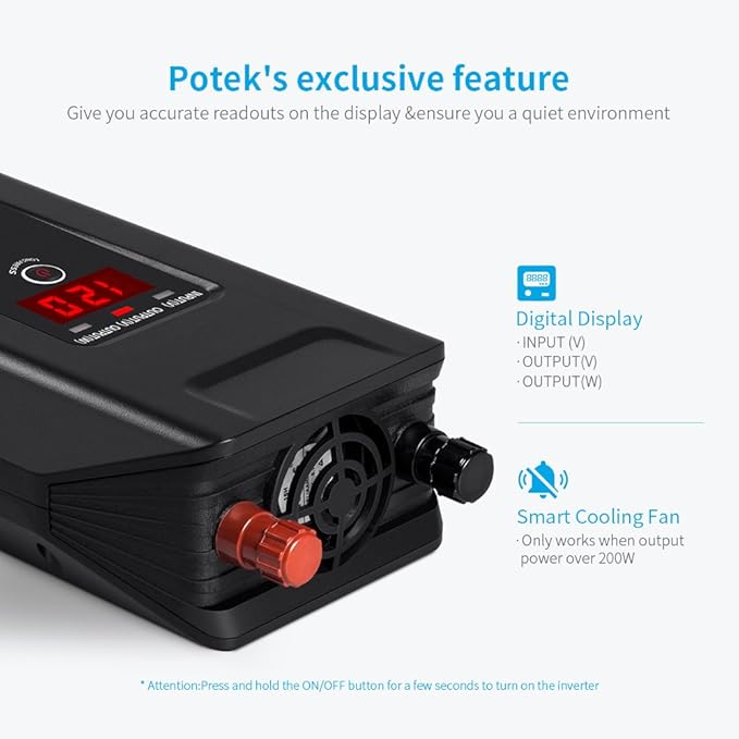 POTEK 750W Power Inverter 12V DC to 110V AC Car Adapter with Two USB and AC Charging Ports for Laptop,Tablet, Smartphone,Camera and More