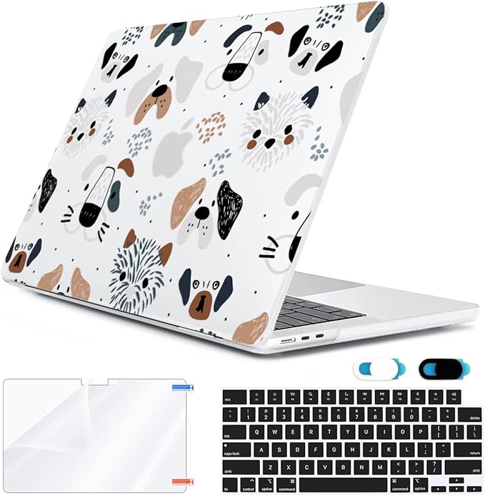 Compatible with MacBook Air 13 inch Case 2025 2024-2022 M4 A3240 M3 A3113 M2 A2681, Plastic Hard Shell&Keyboard Cover&Screen Film&Webcam Cover for MacBook Air 13.6 inch Case, Funny Dog