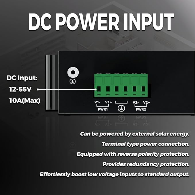 PROCET 10 Gbps Gigabit PoE++ Injector Din Rail, 60W Industrial Boost PoE Adapter with Wide Temp -40°F to 149°F, 6KV Surge Protection, 12-55V DC Input, IEEE802.3af/802.3at/802.3bt, PT-PSE105GB-E-10