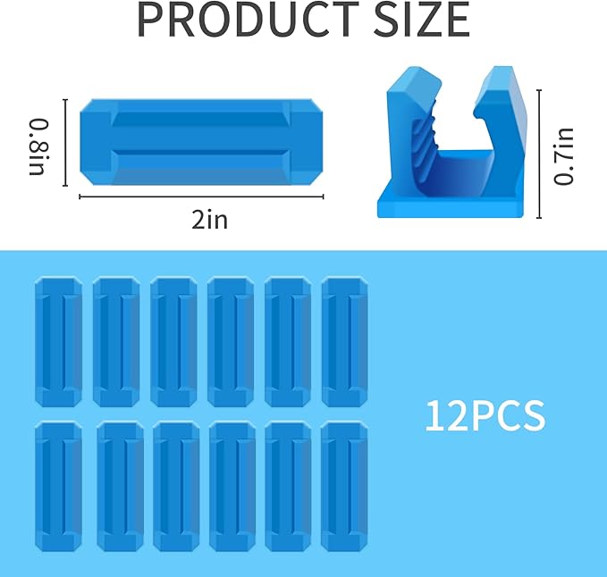12 Pack Pen Holder for Desk, Silicone Pencil Holder with 12 Extra Adhesive Stickers, Adhesive Pen Holder & Marker Clip for Classroom Office Desk or Any Surface, Teacher Accessories Supplies (Blue)