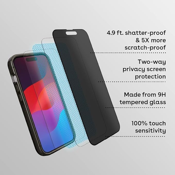 CASETiFY Impact Privacy Screen Protector [Strengthened 9H aluminosilicate Glass, applicator Included] for iPhone 15 Pro Max