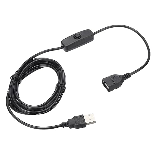 MECCANIXITY USB Extension Cable with ON/Off Button Switch 2m USB Male to Female Extension Cord for Desk Lamp Fan LED Light Strip Black Pack of 1