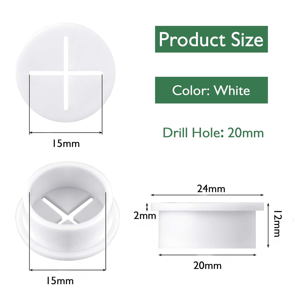 EASYEAH 20Pcs Desk Grommet, 3/4" (20mm) White Silicone Cord Hole Cover