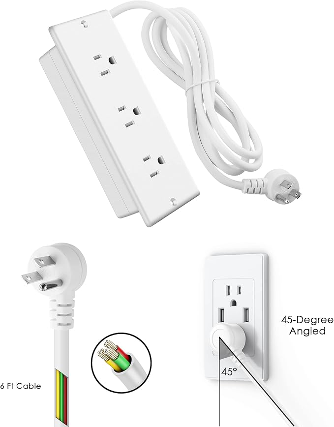 Conference Recessed Power Strip Waterproof,Table Power Outlet,Furniture Flush Mount Desk Outlet Station,3 Outlets,IPX6 Waterproof,10FT Extension Cord Multiple Outlet (White)