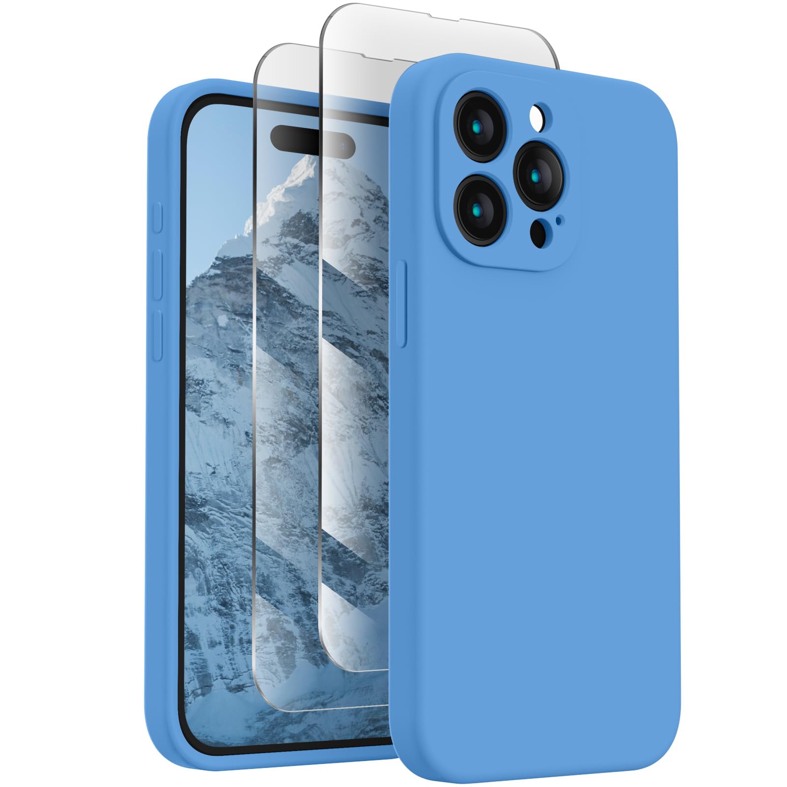 FireNova Designed for iPhone 15 Pro Max Case, Silicone Upgraded [Camera Protection] Phone Case, Soft Anti-Scratch Microfiber Lining Inside, 6.7 inch, Blue