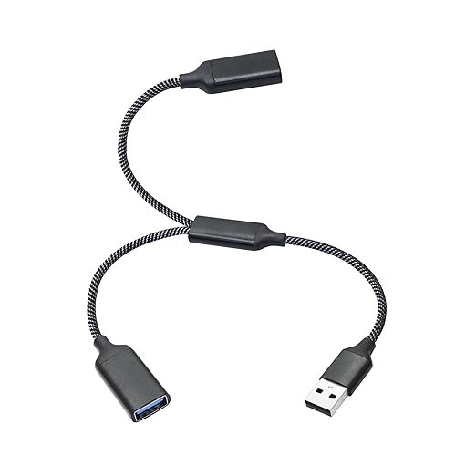 USB Splitter Cable 1FT, USB A Male to Dual USB A Female Y Splitter Adapter 1 in 2 Out, Power & Data with OTG Function Intelligent Chip, for Smartphone, Laptop, Car etc