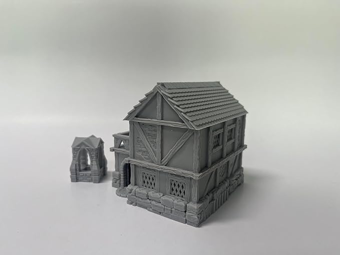 Paintable Tabletop Miniature Little Town Building Terrains Compatible with RPG War Games - 18mm Scale Dioramas Building Set Scenery with Medieval Architecture Style by HAUTICO (HVillageHouses7-1)
