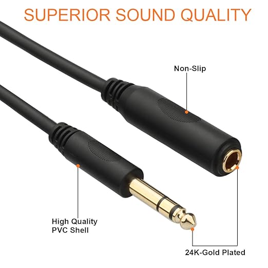Tisino 1/4 Extension Cable 20 ft, Headphone Extension Cable Quarter inch TRS Male to Female Stereo Guitar Extension Cable Cord