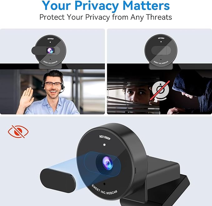 EMEET 1080P Webcam - USB Webcam with Microphone & Physical Privacy Cover, Noise-Canceling Mic, Auto Light Correction, Fixed Focus, C950 Ultra Web Cam w/ 70°View for Meeting/Online Classes/Zoom/YouTube