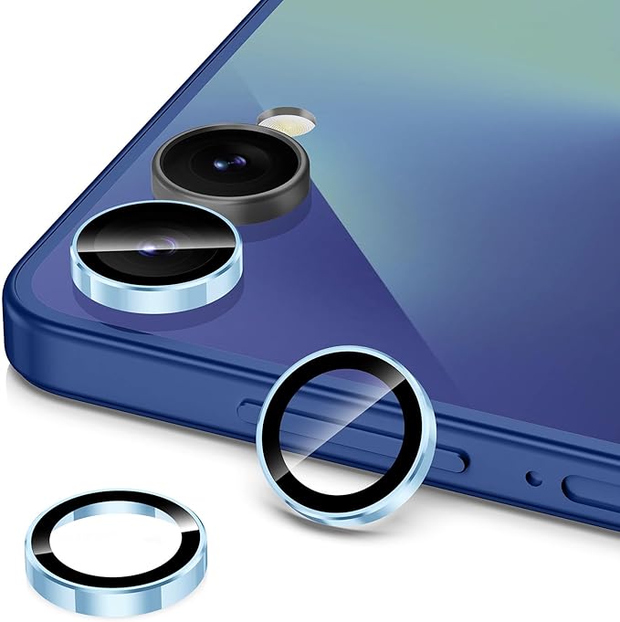 for Samsung Galaxy Z Flip 7 Camera Lens Protector, Individual Metal Ring Tempered Glass Lens Cover, [Strong Adsorption] Scratch Resistant Ultra-Thin HD Clear Lens Cover, 1 Set-Blue Ring