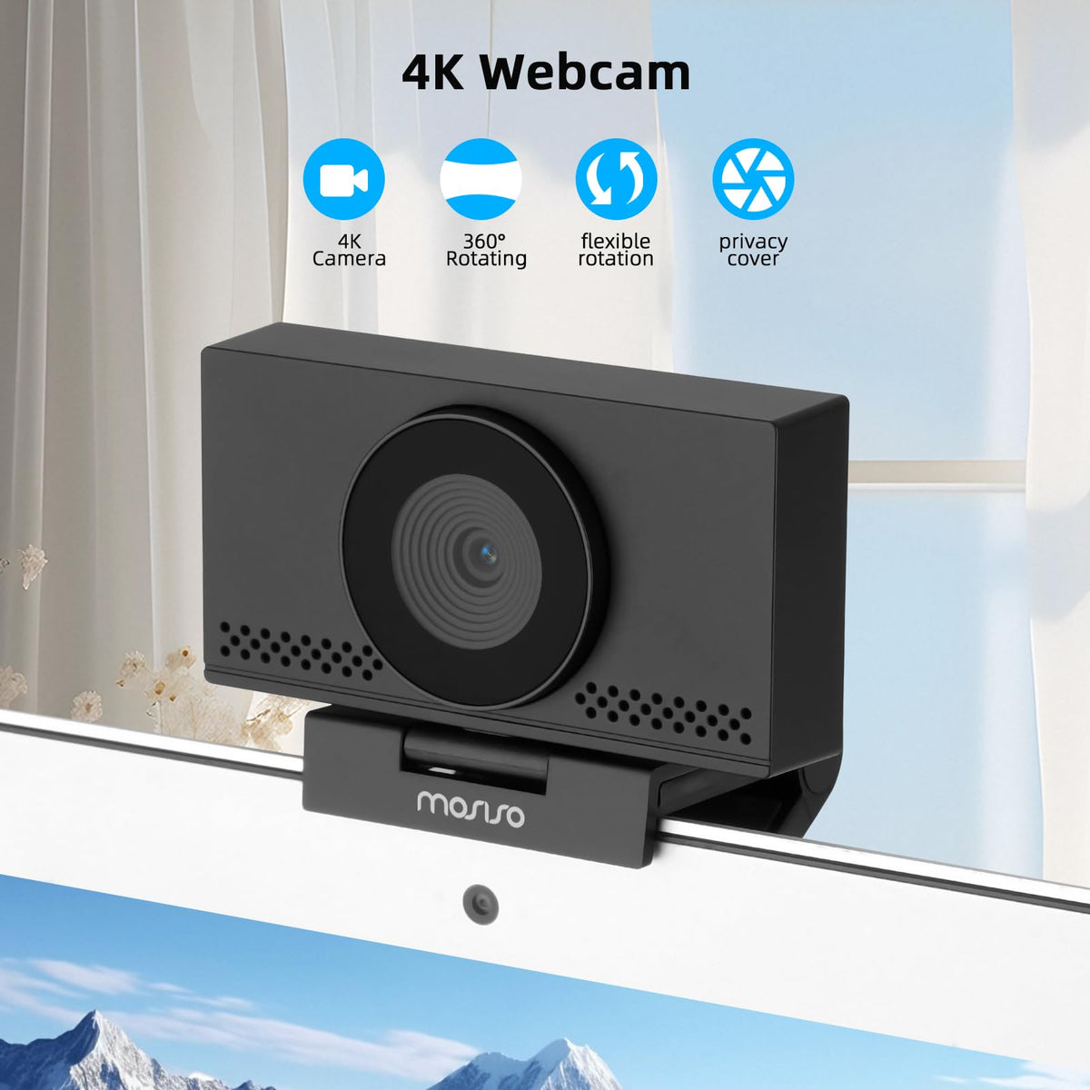 MOSISO 4K Webcam for PC & Laptop with Microphone and Webcam Cover