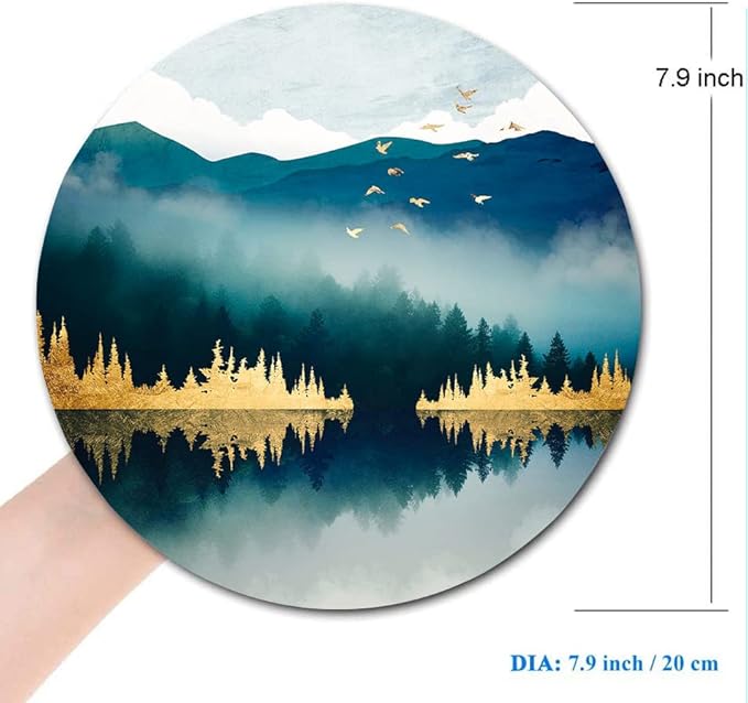 Mouse Pad, Round Personalized Computer Mouse Pads with Abstract Mountain Design, Washable Mouse Mat with Lycra Cloth, Gaming Office Home Non-Slip Rubber Base Mousepad