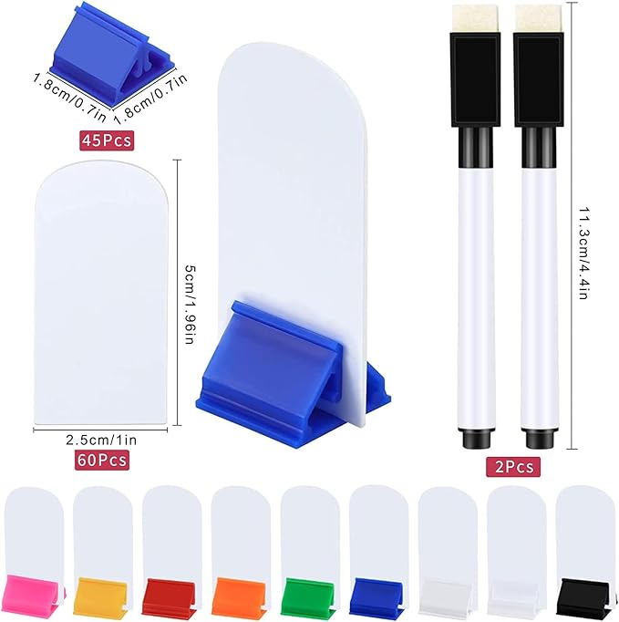 Meetory 112 Pcs Blank Game Board Markers and Game Card Stands with Black Marker Pens, 65 Plastic Token Cards with 45 Multi-Color Card Stands for DIY Board Game Party Favor