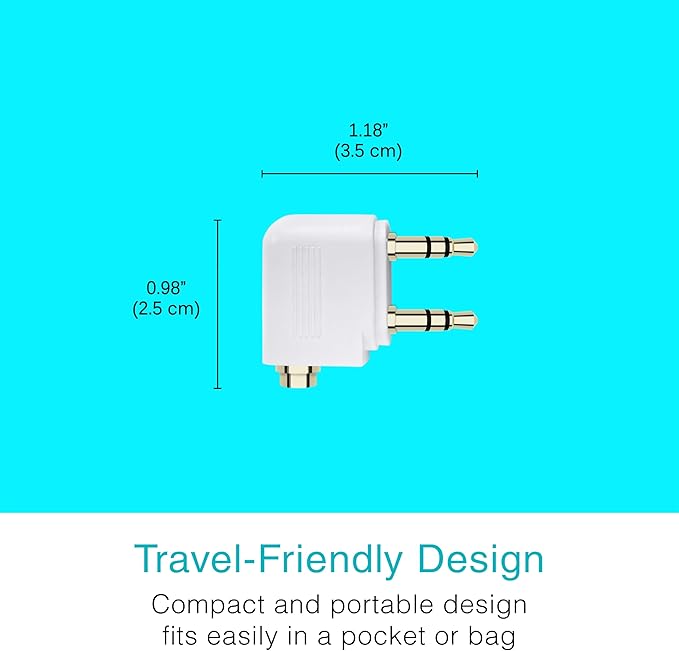 MEE audio Connect Air in-Flight Bluetooth Wireless Audio Transmitter, with Extra Dual 3.5mm Jack AUX Adapter, for up to 2 AirPods/Other Headphones; Works with All 3.5mm Aux Jacks, White