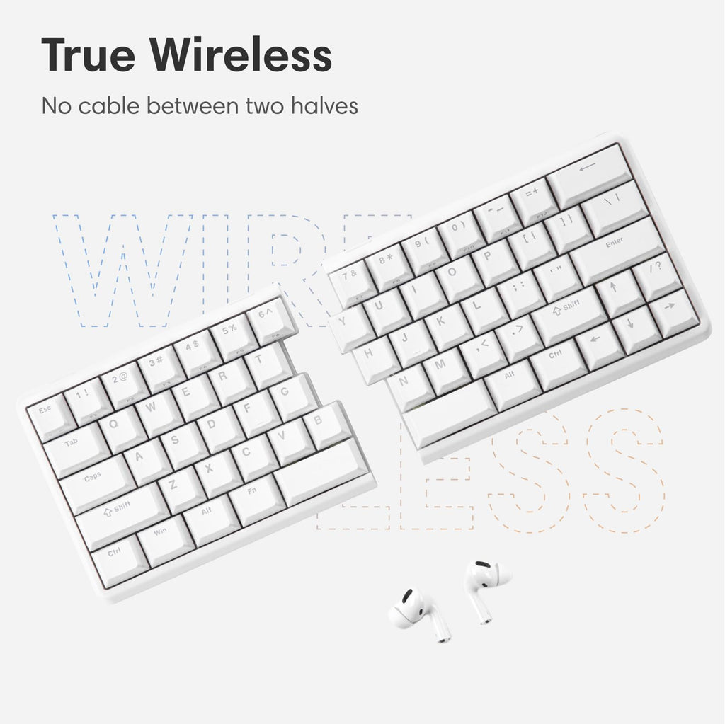 NocFree Wireless Ergonomic Split Mechanical Keyboard with Wrist Rest- Tactile, RGB, Foam, Hot-Swappable, Compact 60% Layout, Palm Rest, Programmable for Mac & Windows, PBT Keycaps