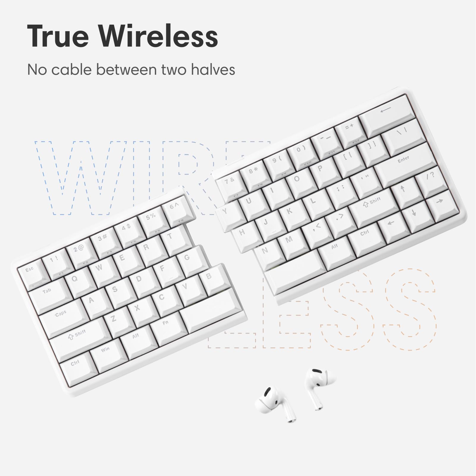 NocFree Wireless Ergonomic Split Mechanical Keyboard with Wrist Rest- Tactile, RGB, Foam, Hot-Swappable, Compact 60% Layout, Palm Rest, Programmable for Mac & Windows, PBT Keycaps