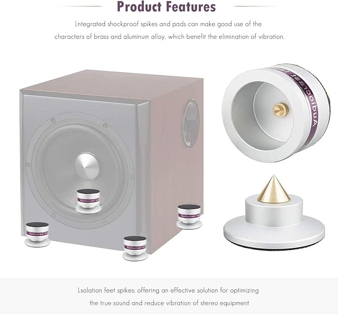 Audiocrast IF03S Speaker Isolators, Hi-End Speaker Spikes, HiFi Stand Feet Pads Shock Absorber Isolation Pucks, Speaker Resonance Reducer with Non-Slip Mat for Turntable Amp CD DAC Recorder