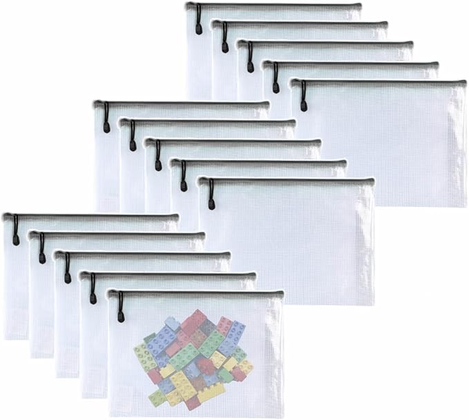 Oaimyy-8"x10"-15 Pcs-Plastic Mesh Zipper Pouch Document Folders Bag Zip File Bags for Office Supplies,Home,Travel Storages,Puzzle Board Games Storage,Organizing Classroom-(Black)