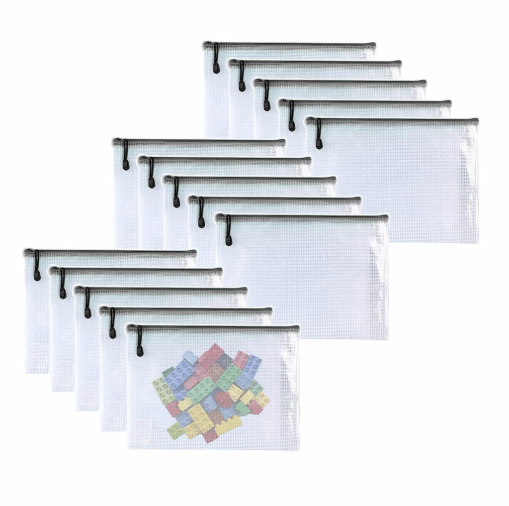 Oaimyy-8"x10"-15 Pcs-Plastic Mesh Zipper Pouch Document Folders Bag Zip File Bags for Office Supplies,Home,Travel Storages,Puzzle Board Games Storage,Organizing Classroom-(Black)