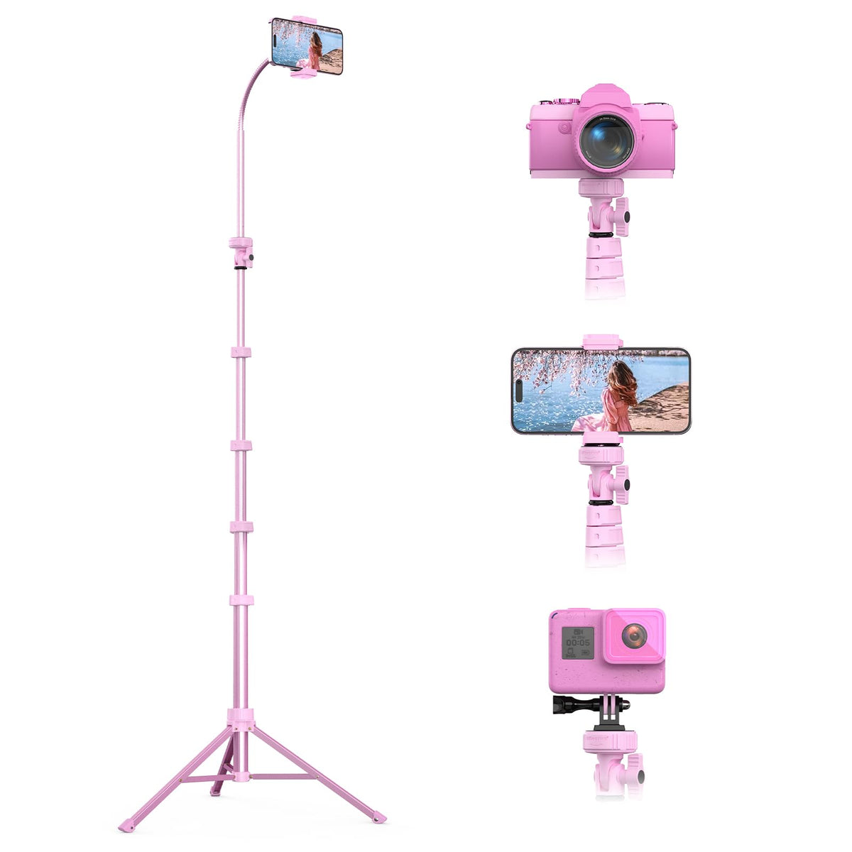 UBeesize 92’’ Cell Phone Tripod Stand with 16.5’’ Gooseneck and Remote, Overhead Tripod with Adjustable 360°Ball Head & Phone Holder for iPhone17 Pro Max/Pro/Plus/ /16/15/14/13, Android Cell Phone