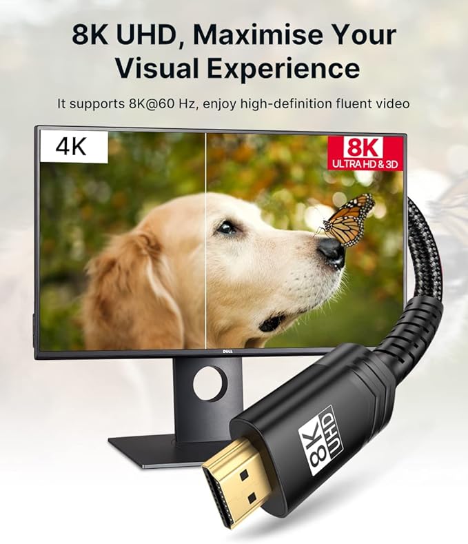 JSAUX 8K HDMI Cable 2 Pack 10ft, 48Gbps High Speed HDMI 2.1 Braided HDMI Cord, 4K 120Hz 144Hz, 8K 60Hz, Dynamic HDR, DTS:X, 2K, 1080P, 3D, eARC Compatible for Laptop UHD TV Gaming Monitor PS5 -Black