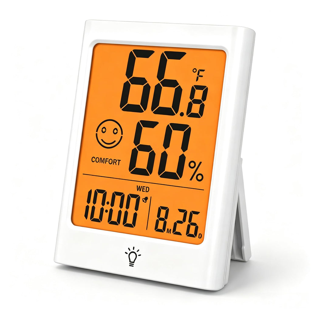 Timloon Digital Indoor Thermometer for Room, Smart Temperature Humidity Monitor with Backlight, Comfort Indicator, Max/Min Record, Time, Calendar, Alarm, °c/°f Switch for Bedroom, School