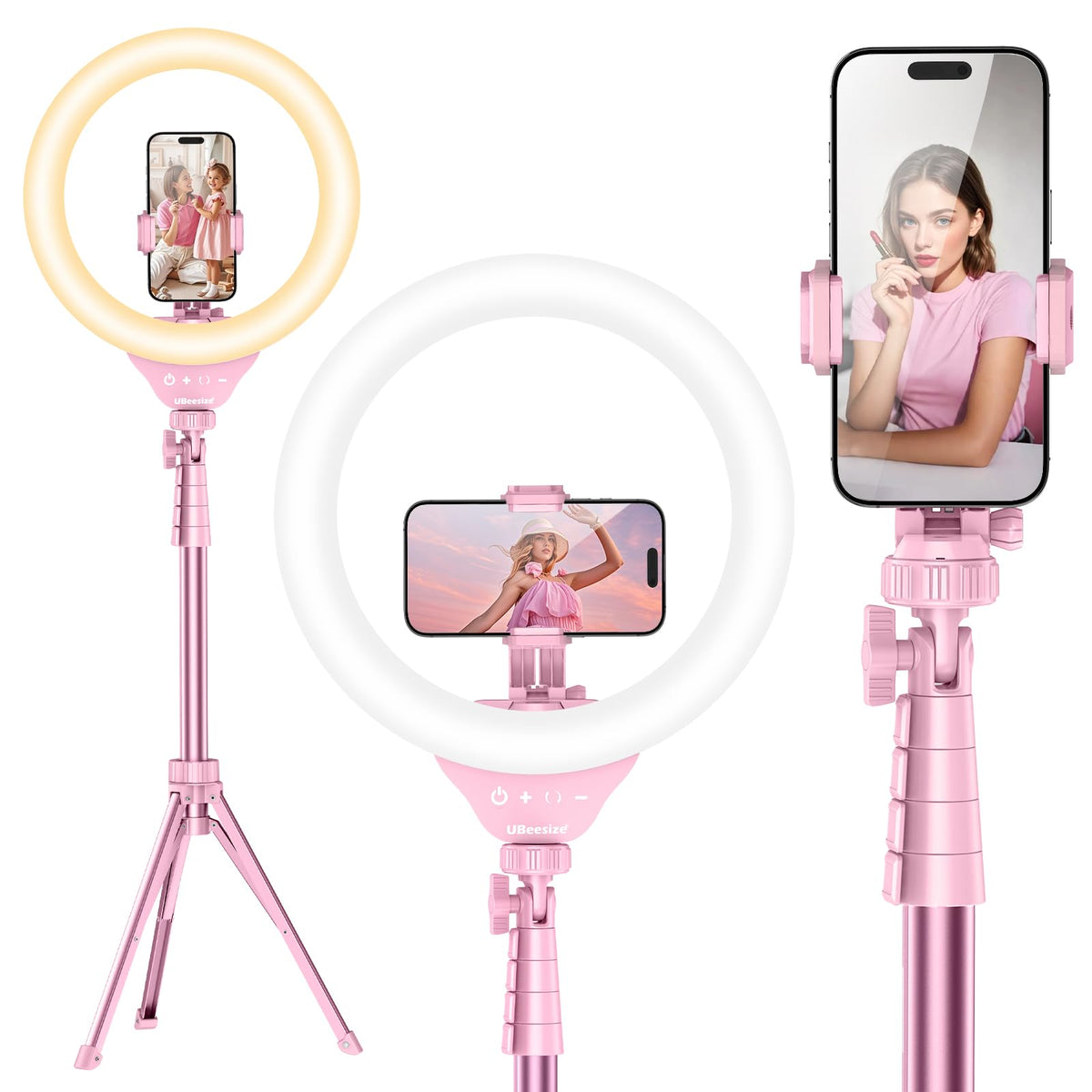 UBeesize 12'' LED Ring Light with 62'' Tripod Stand and Magnetic Phone Holder, Selfie Ring Light for Video Recording, Live Streaming, Compatible with iPhone & Android (Black)