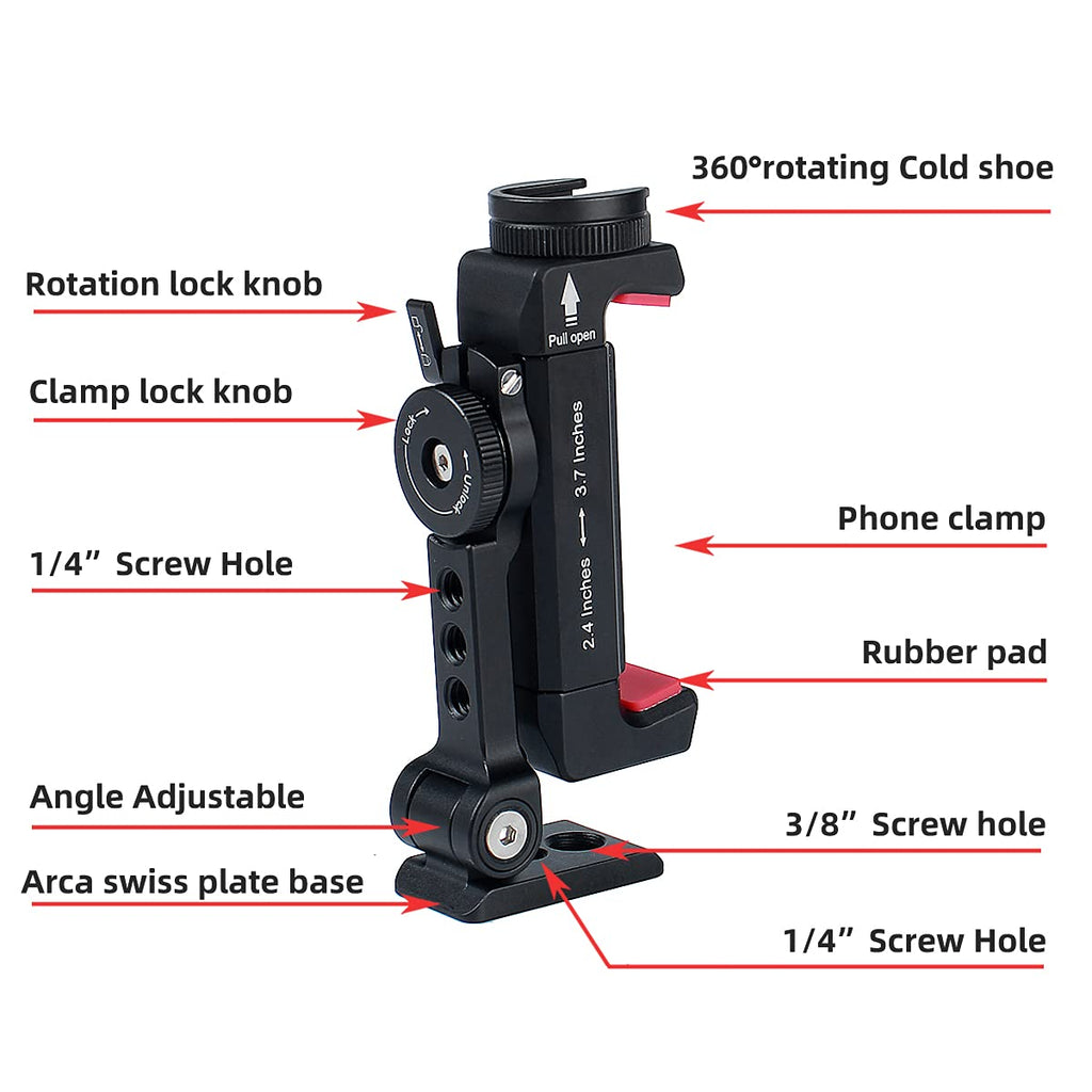 Arnarkok Metal Phone Tripod Mount with Rotatable Cold Shoe Mount