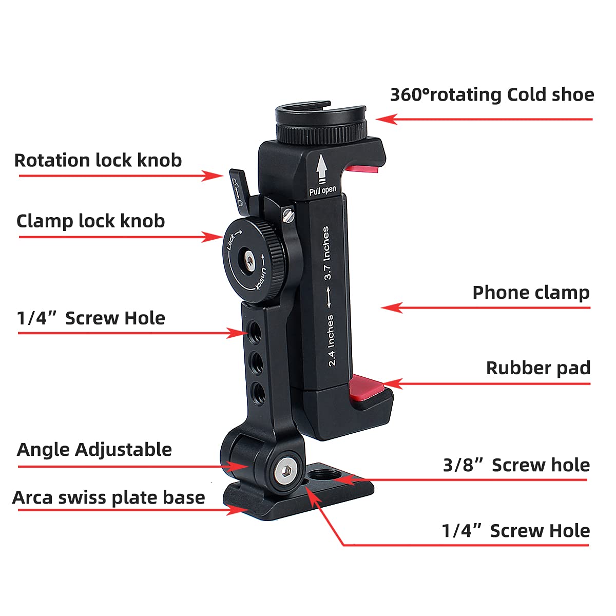 Arnarkok Metal Phone Tripod Mount with Rotatable Cold Shoe Mount